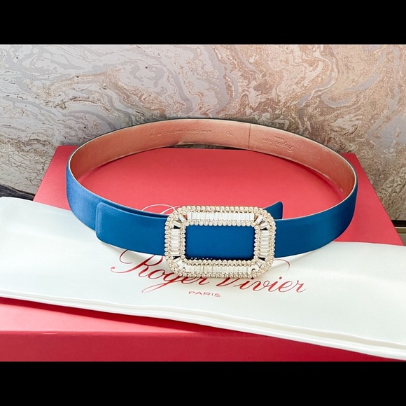 Roger Vivier Pilgrim Crystal Buckle Blue SatinBelt main image 5